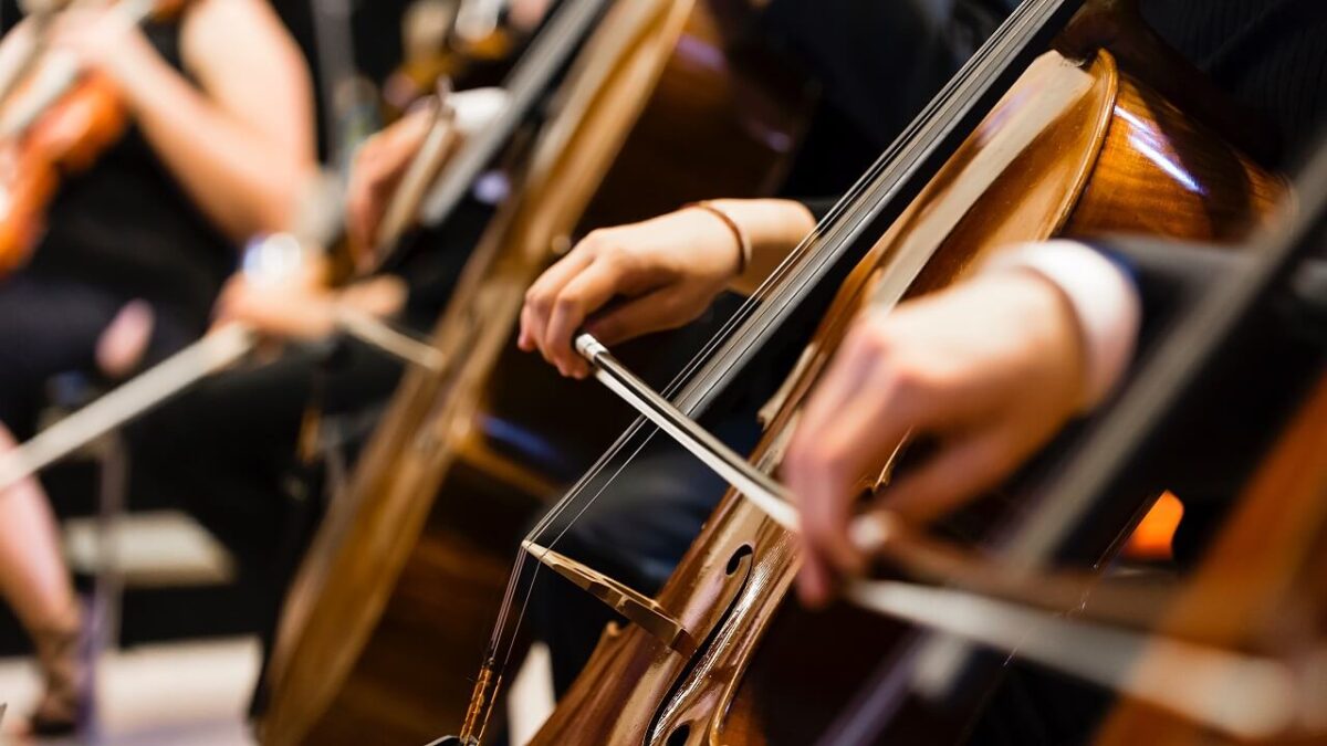 Musicians playing cellos