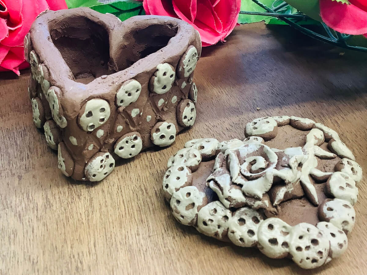 Heart shaped box made from clay.