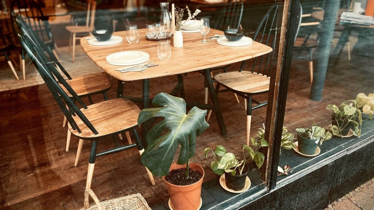 View of indoor tables and chairs at Faun