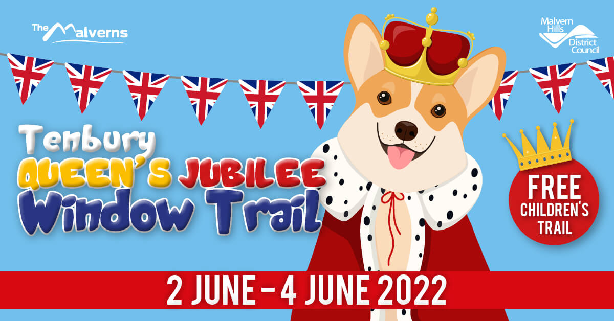 Tenbury Queens Jubilee Trail poster with a corgi dressed in a crown and robes