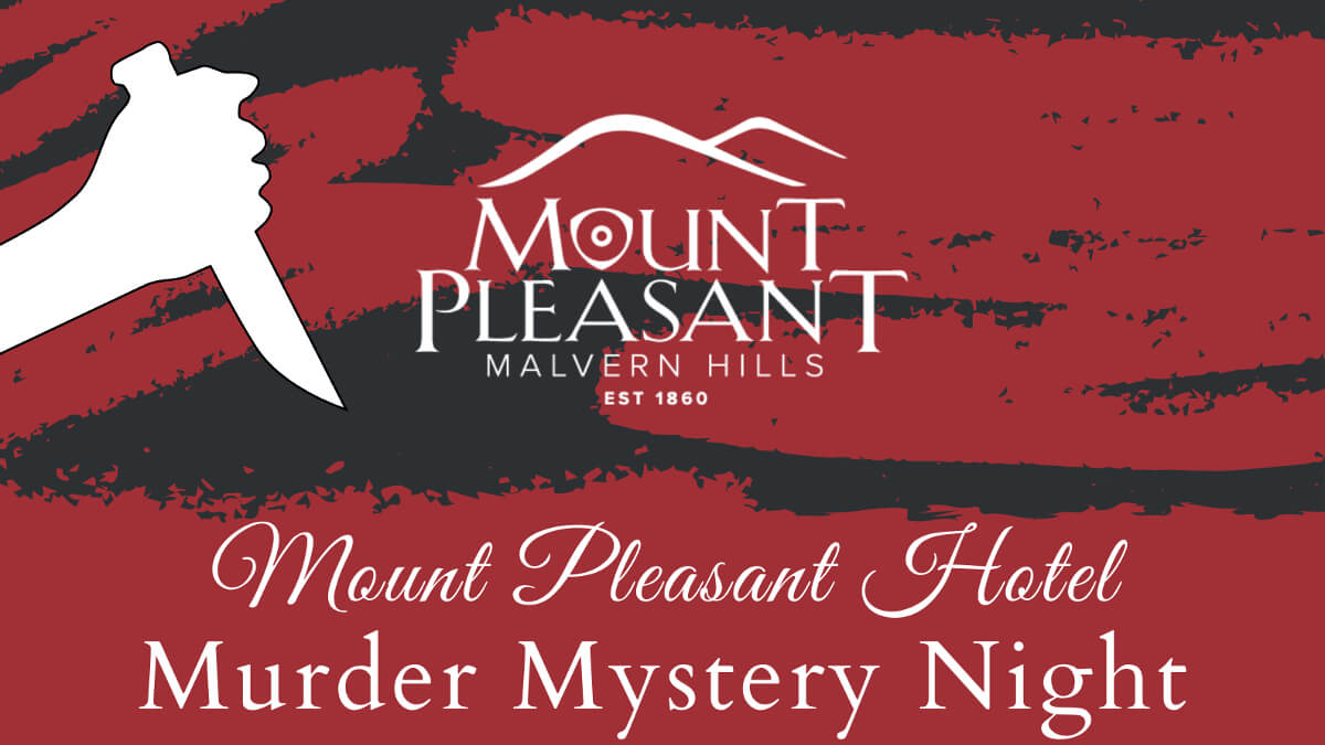 An image of a white hand holding a knife on a red and black background and Mount Pleasant Hotels logo.