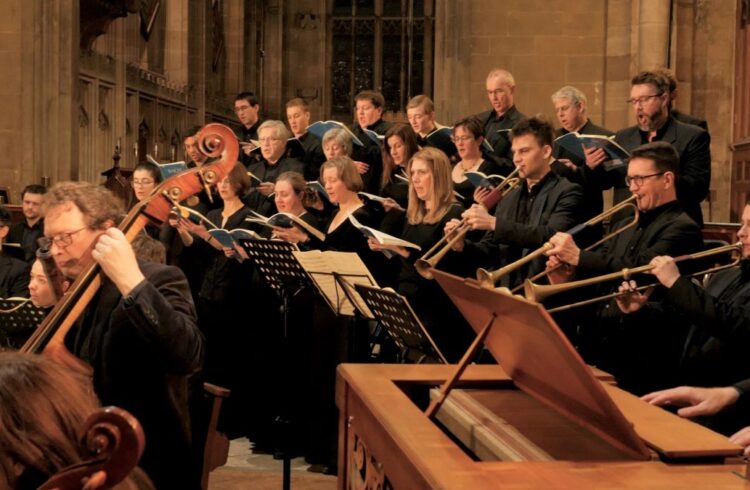 An orchestra plays in a church