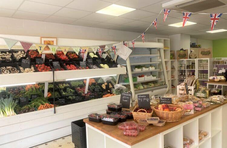 Bright interior of fruit and veg shop