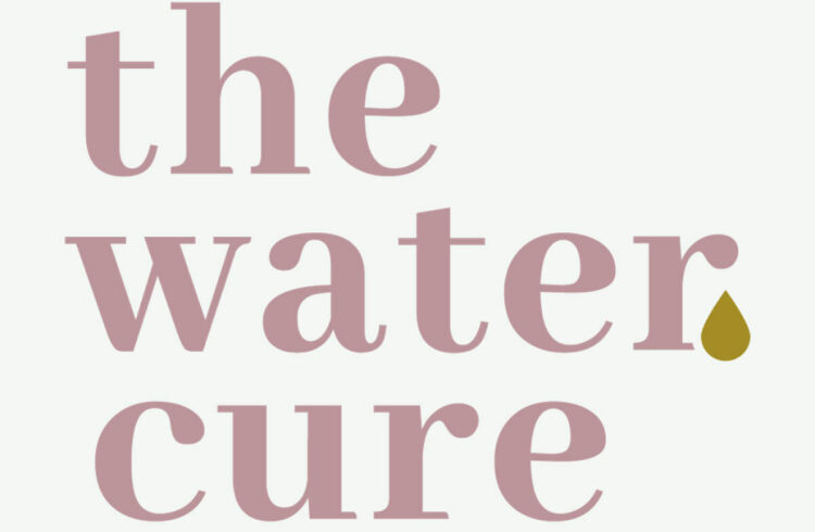 'the water cure' in pink on a white background with a gold drip coming out of the r in water.