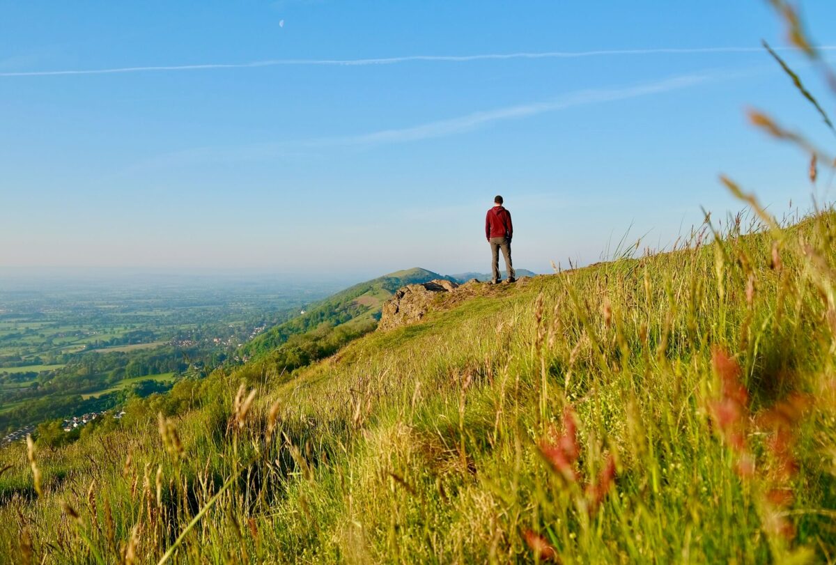 Walker enjoying the view on the Malvern Hills