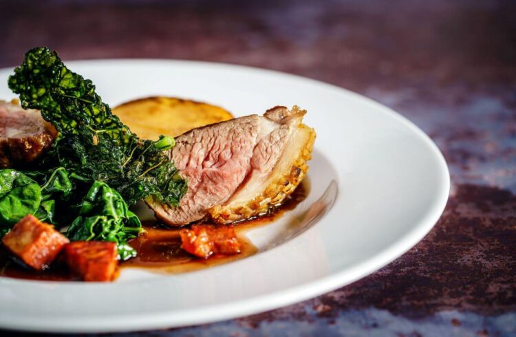 A classic roast dinner on a white plate