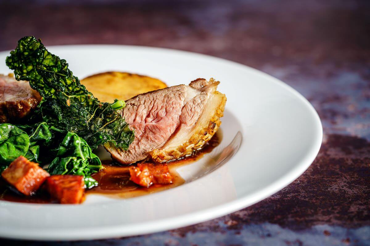 A classic roast dinner on a white plate