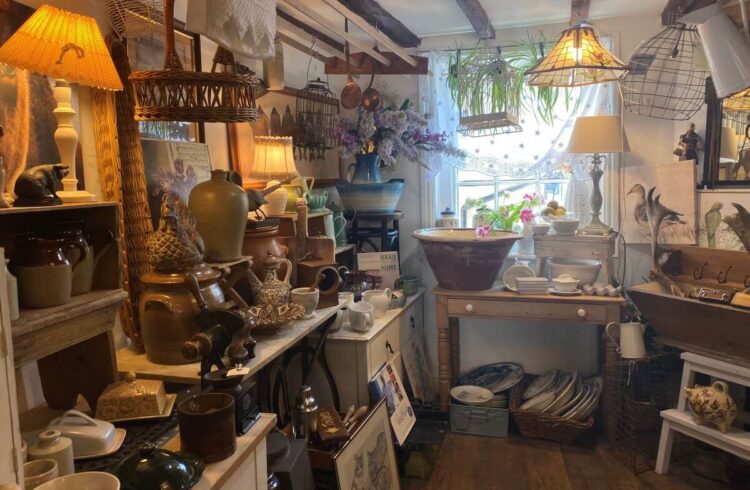 The interior of a small antique furniture shop