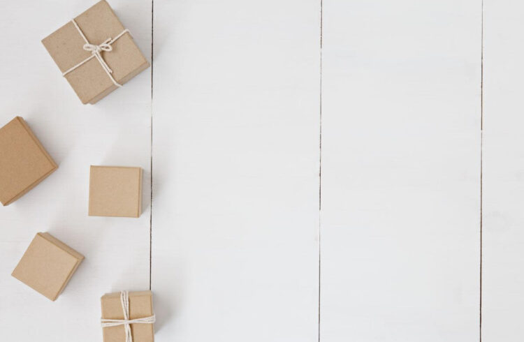 Gifts wrapped with brown paper