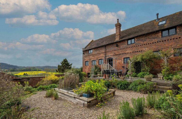 Garden surrounding barn