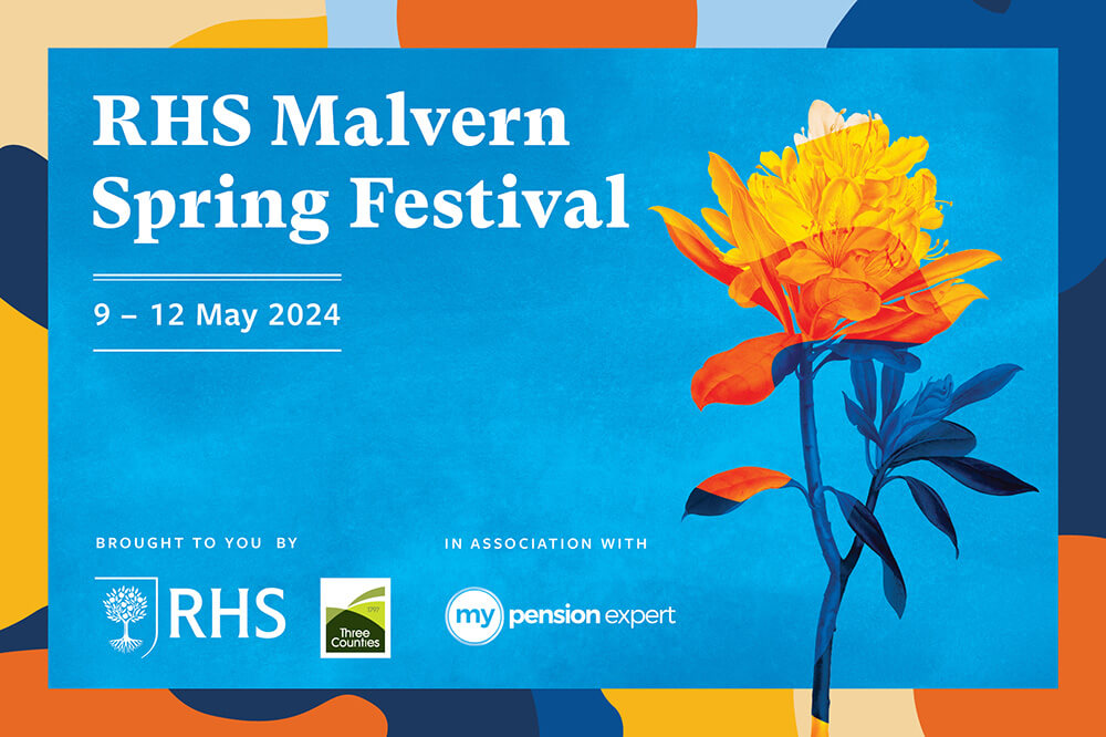 RHS Malvern Spring Festival 2024 dates with colourful flower and background