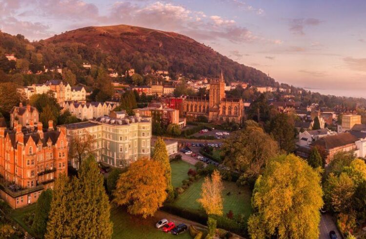 An aerial view of an English town