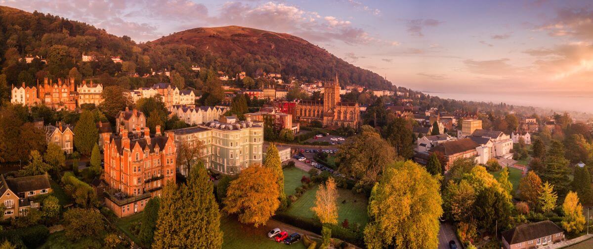 An aerial view of an English town