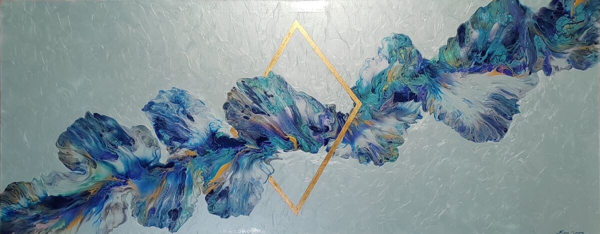 Abstract art with white. blue and gold colours