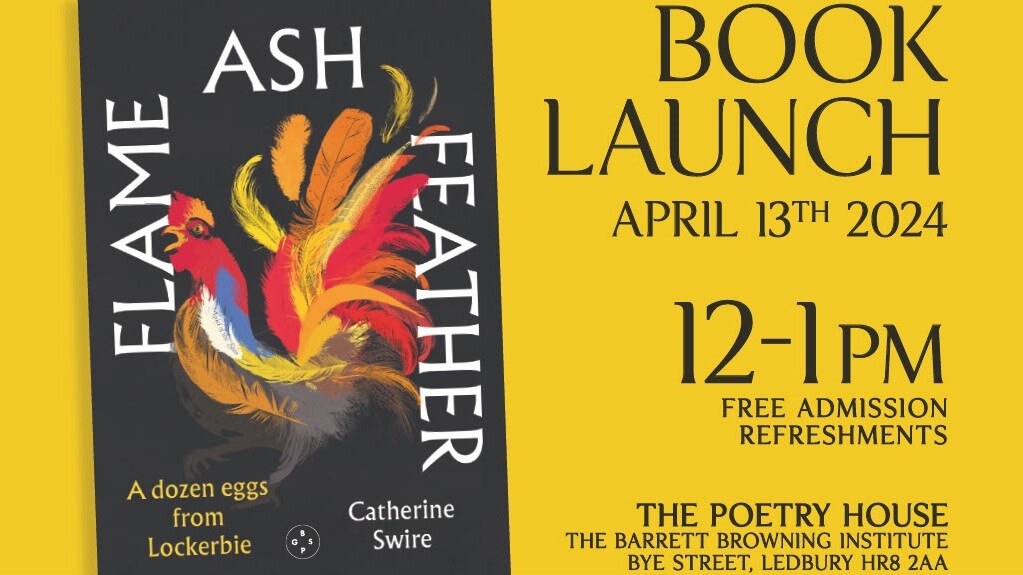 A picture of Catherine Swire's new book, 'Flame, Ash, Feather' along with details of launch (see main text)