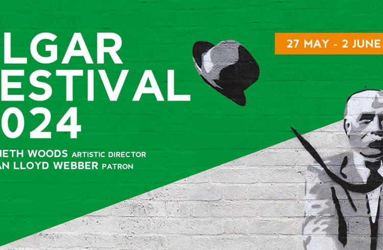 Elgar Festival branding 2024 with graffiti-style image of Sir Edward Elgar