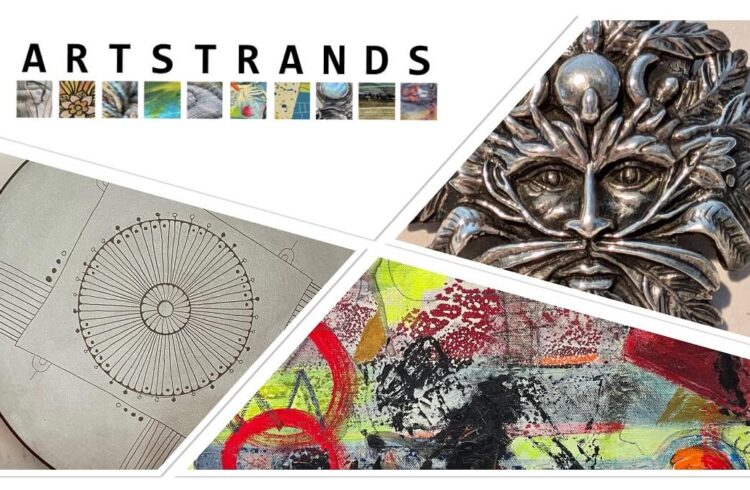 Artstrands Exhibition - image features works by Fiona Boult (painting), Les Rucinski (ceramics) and Mark Brayley (model-making and sculpture)