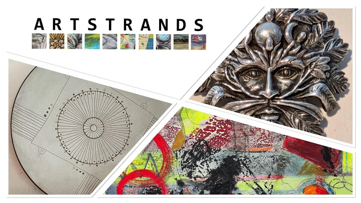 Artstrands Exhibition - image features works by Fiona Boult (painting), Les Rucinski (ceramics) and Mark Brayley (model-making and sculpture)